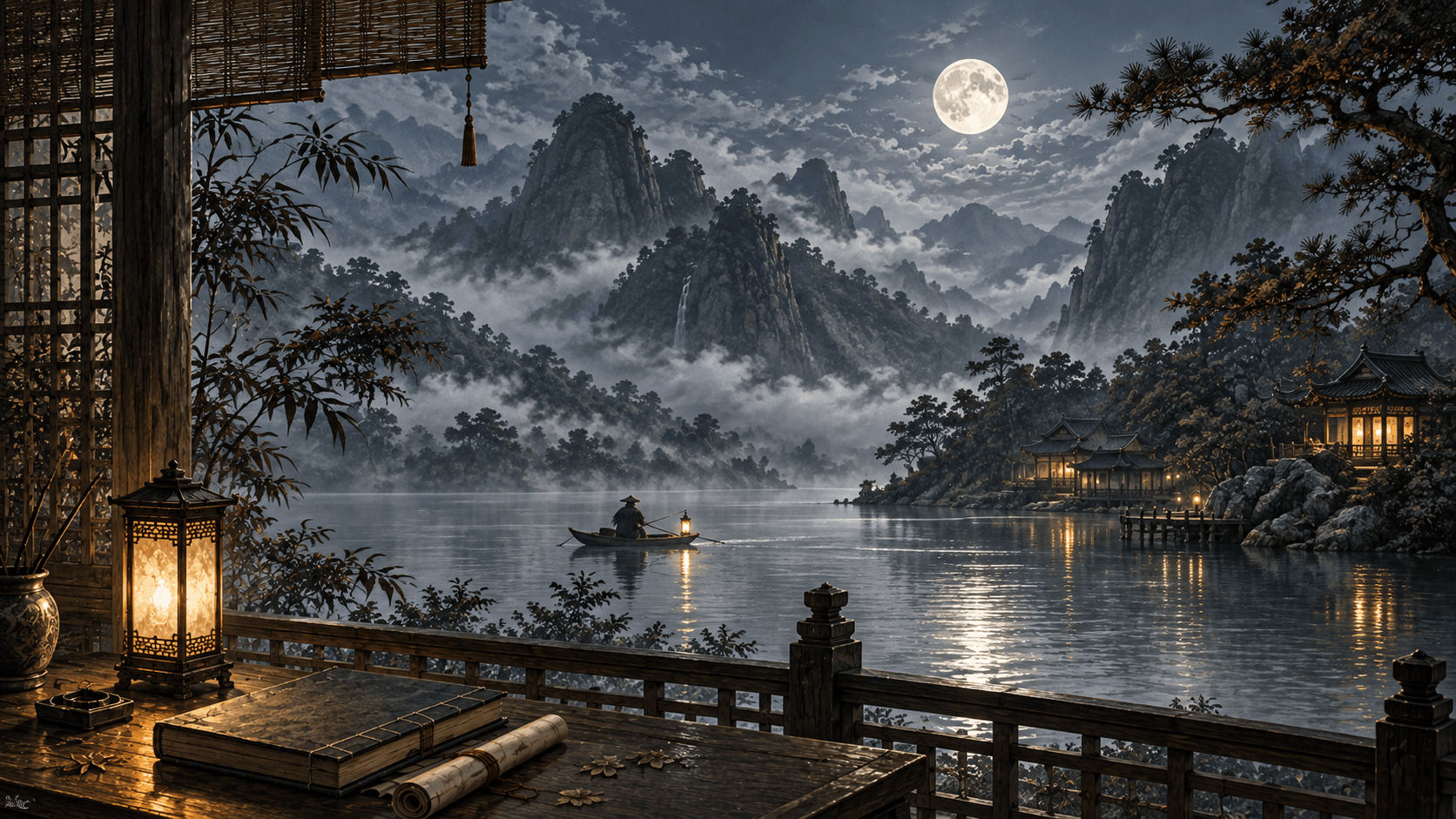 一念入江湖 文章頁水墨山水橫幅