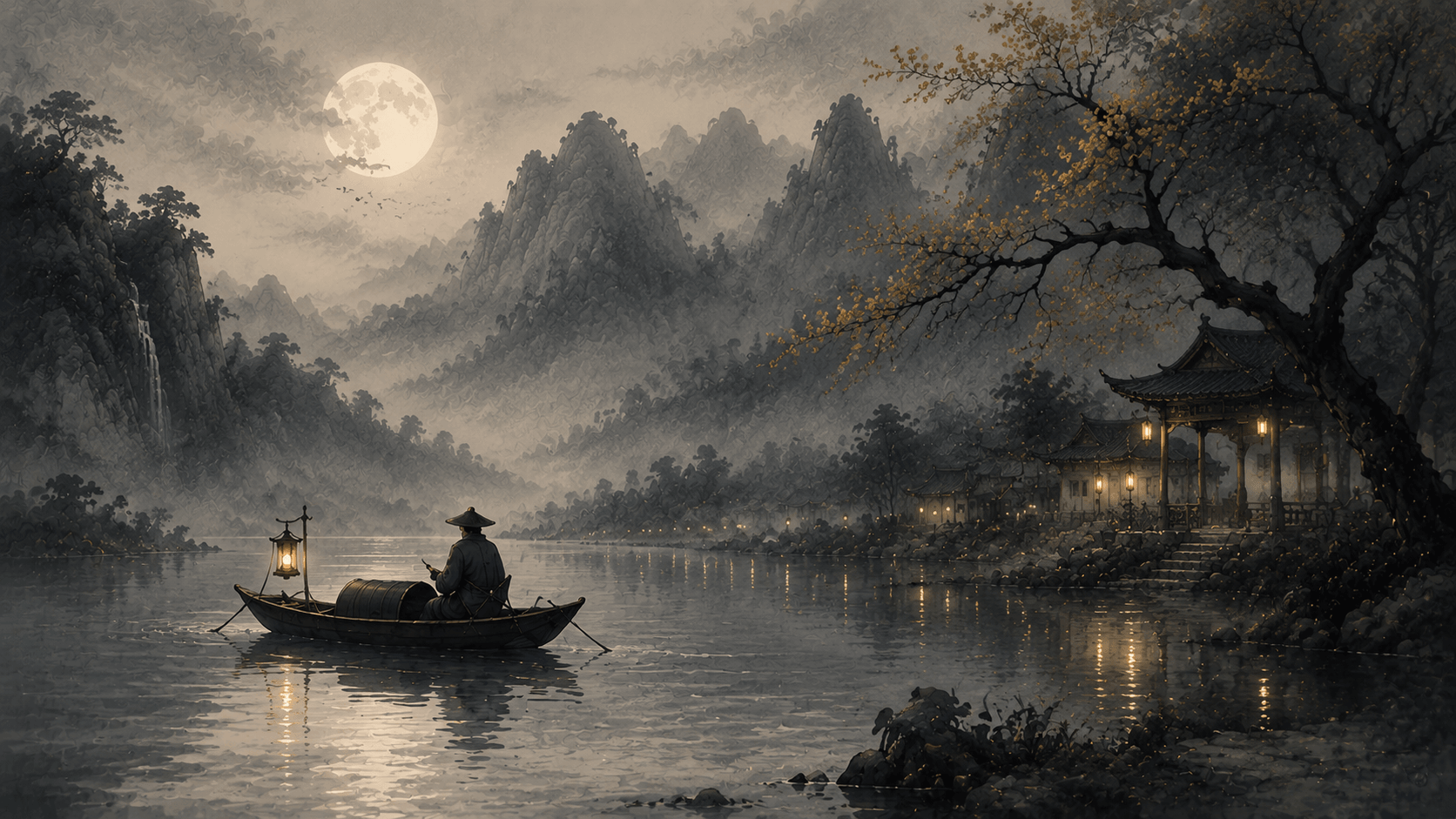 一念入江湖 文章頁水墨山水橫幅